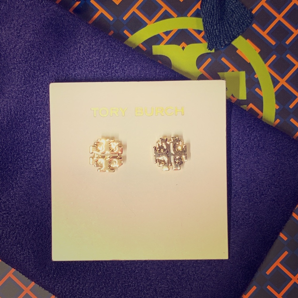 Tory Birch Gold logo stud earrings NWT